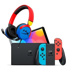 Konsola NINTENDO Switch Oled Czerwono-niebieska + Słuchawki HYPERX Cloud Mini Nauszne Wielokolorowy