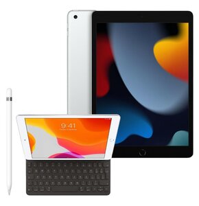 Tablet APPLE iPad 10.2 9 gen. 64GB Wi-Fi Srebrny + Etui na iPad / iPad Air / iPad Pro APPLE Smart Keyboard + Rysik APPLE (1. gen) MQLY3ZM/A