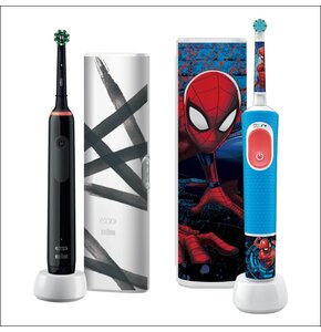 Szczoteczka rotacyjna ORAL-B Pro 3 3500 Black Edition + Szczoteczka rotacyjna ORAL-B Kids Pro Spiderman + Etui