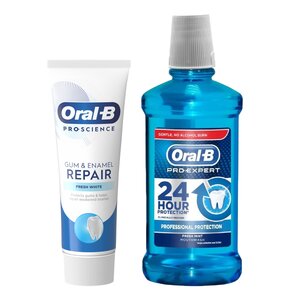 Płyn do płukania jamy ustnej ORAL-B Pro-Expert Professional Protection 500 ml + Pasta do zębów ORAL-B Gum & Enamel Repair Extra Fresh 75 ml