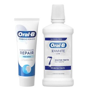 Płyn do płukania jamy ustnej ORAL-B 3D White Luxe Perfection 500 ml + Pasta do zębów ORAL-B Gum & Enamel Repair Extra Fresh 75 ml