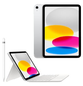 Tablet APPLE iPad 10.9 10 gen. 256 GB 5G Wi-Fi Srebrny + Etui na iPad APPLE Magic Keyboard Folio + Rysik APPLE (1. gen) MQLY3ZM/A