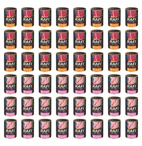 Karma dla psa RAFI Mix smaków z kaczką, borówką i żurawiną, indykiem, borówką i żurawiną 48 x 400 g