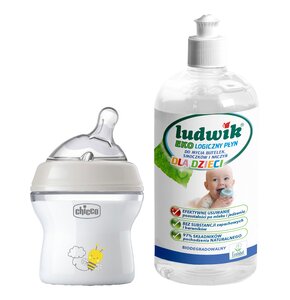 Butelka CHICCO NaturalFeeling 150 ml Szary + Płyn do mycia butelek i smoczków LUDWIK CG1010102ZEKL0121 475 ml