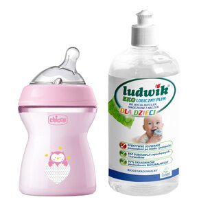 Butelka CHICCO NaturalFeeling 250 ml Różowy + Płyn do mycia butelek i smoczków LUDWIK CG1010102ZEKL0121 475 ml