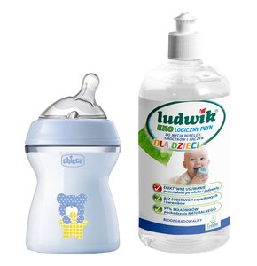 Butelka CHICCO NaturalFeeling 250 ml Niebieski + Płyn do mycia butelek i smoczków LUDWIK CG1010102ZEKL0121 475 ml