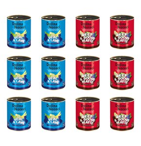 Karma dla psa DOLINA NOTECI Mix smaków Superfood z cielęciną i jagnięciną, wołowiną i sercami gęsi 12 x 800 g