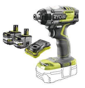 Klucz udarowy RYOBI R18IDBL-0 + 2 x Akumulator RYOBI RC18150-190 9.0Ah 18V, RB18L90 9Ah 18V + Ładowarka