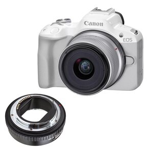 Aparat CANON EOS R50 WH Biały + Obiektyw RF-S 18-45mm IS STM + Adapter VILTROX EF-R2