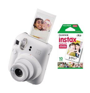 Aparat FUJIFILM Instax Mini 12 Biały + Wkłady do aparatu FUJIFILM Instax Mini Glossy 10 arkuszy