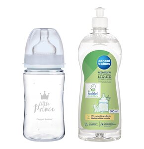 Butelka CANPOL BABIES Easy Start Royal Baby 240 ml Niebieski + Płyn CANPOL BABIES do mycia smoczków i butelek 500 ml
