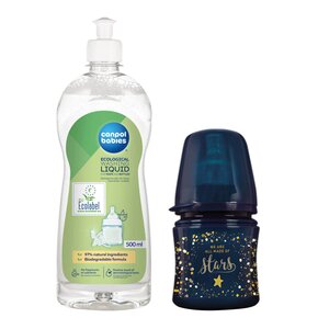 Butelka LOVI Stardust 21 587 120 ml Granatowy + Płyn CANPOL BABIES do mycia smoczków i butelek 500 ml