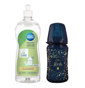 Butelka LOVI Stardust 21 585 240 ml Granatowy + Płyn CANPOL BABIES do mycia smoczków i butelek 500 ml