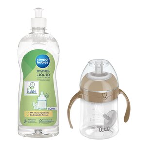 Butelka LOVI 35 363 Brązowy + Płyn CANPOL BABIES do mycia smoczków i butelek 500 ml