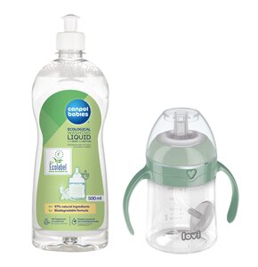 Butelka LOVI 35 364 Zielony + Płyn CANPOL BABIES do mycia smoczków i butelek 500 ml