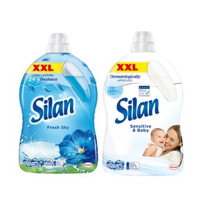 Płyn do płukania SILAN Sensitive and Baby 2860 ml + Płyn do płukania SILAN Fresh Sky 2860 ml