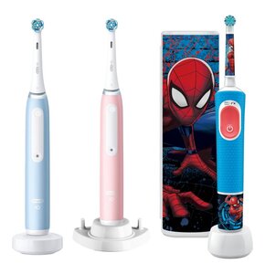 Szczoteczka magnetyczna ORAL-B iO 3 Niebieska i Różowa (2 szt.) + Szczoteczka rotacyjna ORAL-B Kids Pro Spiderman + Etui