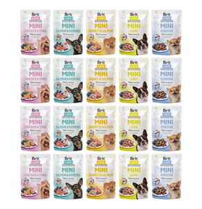 Mix smaków karm dla psa Brit CARE Mini Jagnięcina, Dziczyzna, Królik z łososiem, Kurczak z tuńczykiem, Łosoś ze śledziem 20 x 85 g