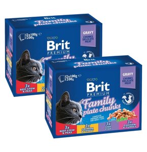 Karma dla kota BRIT Premium Adult Family Plate Chunks Mix smaków (24 x 100g)