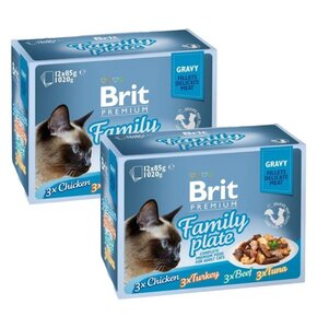 Karma dla kota BRIT Cat Gravy Fillet Family Plate Mix smaków (24 x 85 g)