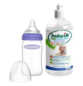 Butelka LANSINOH NaturalWave Teat 240 ml + Płyn do mycia butelek i smoczków LUDWIK CG1010102ZEKL0121 475 ml