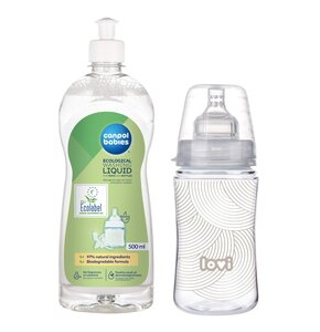 Butelka LOVI Trends Harmony 250 ml Przezroczysty + Płyn CANPOL BABIES do mycia smoczków i butelek 500 ml