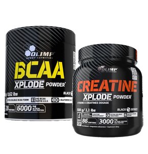 Aminokwasy BCAA OLIMP Xplode Powder Cola (280 g) + Kreatyna OLIMP Xplode Powder Grejpfrutowy (500 g)