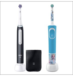 Szczoteczka magnetyczna ORAL-B iO 3 White Clean Czarny (końcówka wybielająca + pokrowiec) + Szczoteczka rotacyjna ORAL-B Kids 3+ Kraina Lodu
