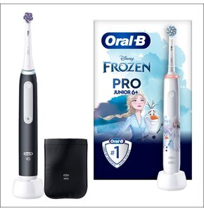 Szczoteczka magnetyczna ORAL-B iO 3 White Clean Czarny (końcówka wybielająca + pokrowiec) + Szczoteczka rotacyjna ORAL-B Kids Pro Junior Kraina Lodu