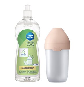Butelka LOVI Mammafeel 250 ml Przezroczysto-pomarańczowy + Płyn CANPOL BABIES do mycia smoczków i butelek 500 ml