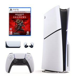 Konsola SONY PlayStation 5 Slim + Assassin's Creed Shadows - Edycja Limitowana Gra PS5 + Słuchawki SONY Pulse Explore Bezprzewodowe, Dokanałowe, Dźwięk przestrzenny
