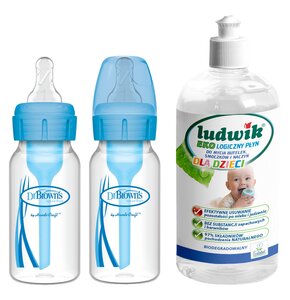 Butelka DR BROWNS Options+ Niebieski (2 szt.) + Płyn do mycia butelek i smoczków LUDWIK CG1010102ZEKL0121 475 ml