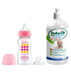 Zestaw DR BROWNS Od butelki do kubka 270 ml Różowy + Płyn do mycia butelek i smoczków LUDWIK CG1010102ZEKL0121 475 ml