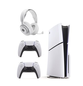 Konsola SONY PlayStation 5 Slim + 2 Kontrolery SONY DualSense Biały + Słuchawki STEELSERIES Arctis Nova 5P Wireless, Nauszne, Dźwięk przestrzenny Biały