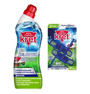 Żel do czyszczenia toalety WC KRET Z Aktywatorem enzymatycznym 750 ml + Kostka do WC KRET Eucalyptus&Lime 2x40g