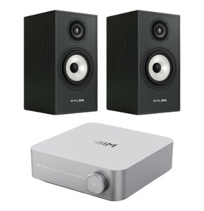 Wzmacniacz WIIM Amp Srebrny + Kolumny głośnikowe PYLON AUDIO Pearl Monitor Czarny jesion (2 szt.)