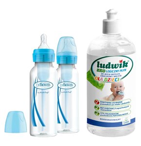 Butelka DR BROWNS Standard Options+ 250 ml (2 szt.) Niebieski + Płyn do mycia butelek i smoczków LUDWIK CG1010102ZEKL0121 475 ml