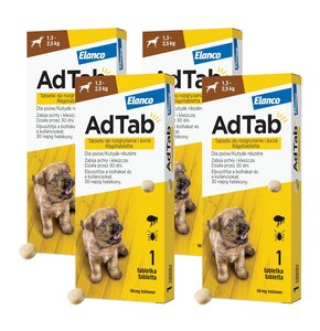 Tabletka przeciw pchłom i kleszczom ELANCO Adtab (1.3 - 2.5 kg) 4 szt. Ochrona przez 16 tygodni