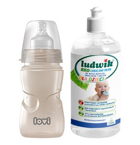 Butelka LOVI Trends 250 ml Beżowy + Płyn do mycia butelek i smoczków LUDWIK CG1010102ZEKL0121 475 ml