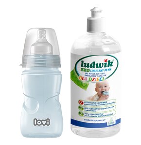 Butelka LOVI Trends 250 ml Zielony + Płyn do mycia butelek i smoczków LUDWIK CG1010102ZEKL0121 475 ml
