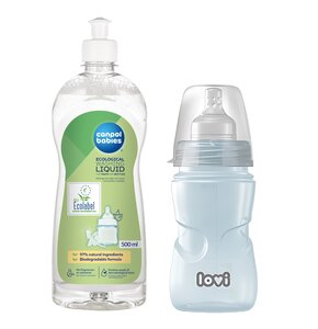 Butelka LOVI Trends 250 ml Zielony + Płyn CANPOL BABIES do mycia smoczków i butelek 500 ml
