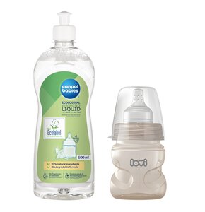 Butelka LOVI Trends 21 565 120 ml Beżowy + Płyn CANPOL BABIES do mycia smoczków i butelek 500 ml