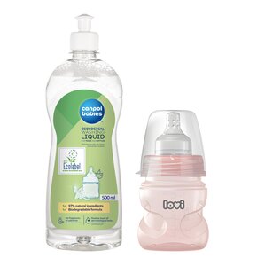 Butelka LOVI Trends 21 565 120 ml Różowy + Płyn CANPOL BABIES do mycia smoczków i butelek 500 ml