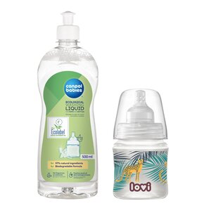 Butelka LOVI Trends 120 ml Jungle Vibes + Płyn CANPOL BABIES do mycia smoczków i butelek 500 ml