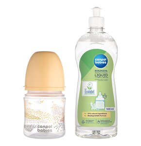 Butelka CANPOL BABIES Easy Star Mountains 120 ml Beżowy + Płyn CANPOL BABIES do mycia smoczków i butelek 500 ml