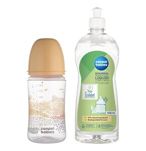 Butelka CANPOL BABIES Easy Star Mountains 240 ml Beżowy + Płyn CANPOL BABIES do mycia smoczków i butelek 500 ml