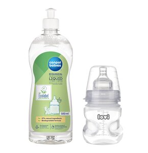 Butelka LOVI Medical Przezroczysty + Płyn CANPOL BABIES do mycia smoczków i butelek 500 ml