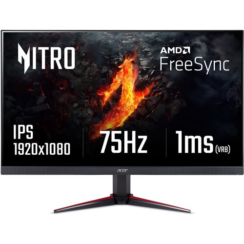 Acer ゲーミングモニター Nitro VG240Ybmiifx 23.8インチ IPS 非光沢 フルHD 1ms(VRB) 75Hz FPS向き  FreeSync フレームレスデザイン HDMIx2 スピーカー内蔵 VESAマウント対応 チルト フリッカーレス ブルーライト軽減