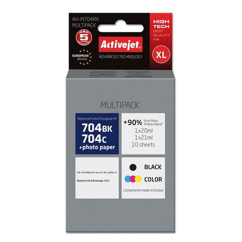 Zestaw tuszów ACTIVEJET do HP 704 CN692AE / 704 CN693AE Czarny 20 ml, Kolorowy 21 ml AH-M704RX