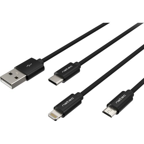 Kabel USB - Micro USB/Lightning/USB-C NATEC EXTREME MEDIA 1 m Czarny